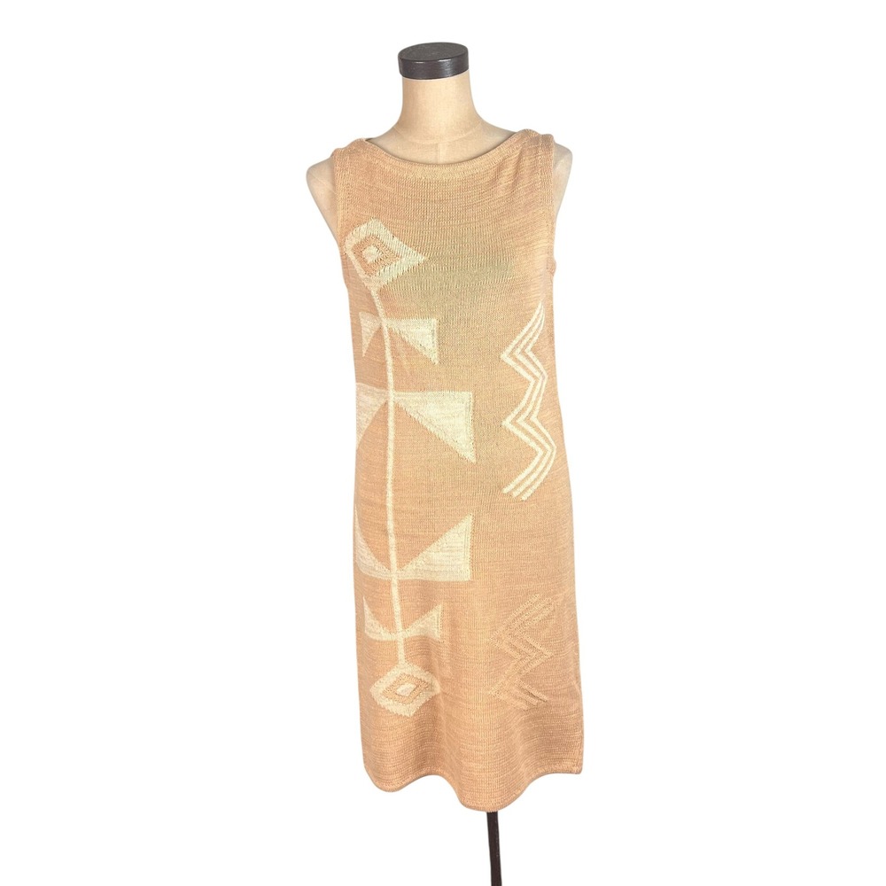 Lauren Ralph Lauren Tan Geometric Intarsia Knit Sleeveless Sheath Dress Small